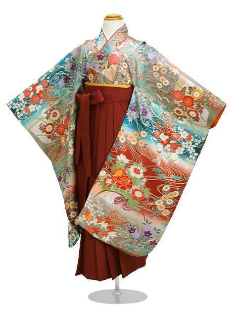袴 レンタル 女の子/5〜7歳 七五三着物 7歳 七五三着物7歳 赤緑色/四季花 卒園式 結婚式 NT-袴126|七五三レンタル-女の子