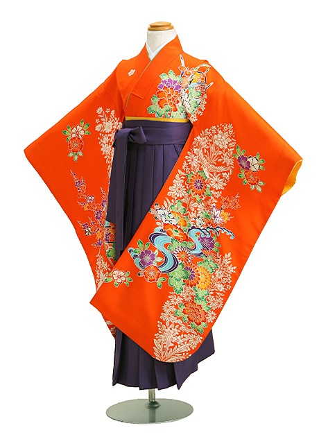 袴 レンタル 女の子/5〜7歳 七五三着物 7歳 七五三着物7歳 朱色/小花 卒園式 結婚式 NT-袴カ|七五三レンタル-女の子