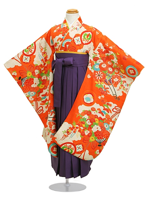 袴 レンタル 女の子/5〜7歳 七五三着物 7歳 七五三着物7歳 朱色/花車 卒園式 結婚式 NT-袴ル|七五三レンタル-女の子