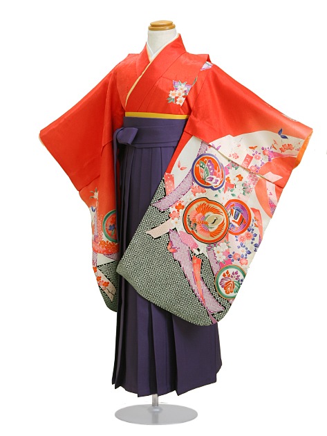 袴 レンタル 女の子/5〜7歳 七五三着物 7歳 七五三着物7歳 赤色/たんざく小紋 卒園式 結婚式 NT-袴104|七五三レンタル-女の子