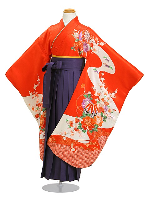 袴 レンタル 女の子/5〜7歳 七五三着物 7歳 七五三着物7歳 朱色/てまり花 卒園式 結婚式 NT-袴113|七五三レンタル-女の子