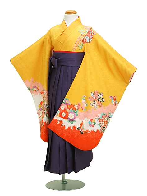 袴 レンタル 女の子/5〜7歳 七五三着物 7歳 七五三着物7歳 黄赤色/花車・つづみ 卒園式 結婚式 NT-袴117|七五三レンタル-女の子