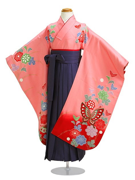 袴 レンタル 女の子/5〜7歳 七五三着物 7歳 七五三着物7歳 赤ピンク色/蝶々 卒園式 結婚式 NT-袴121|七五三レンタル-女の子