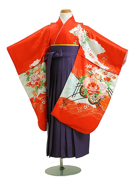 袴 レンタル 女の子/5〜7歳 七五三着物 7歳 七五三着物7歳 朱色/花車・鶴 卒園式 結婚式 NT-袴111|七五三レンタル-女の子