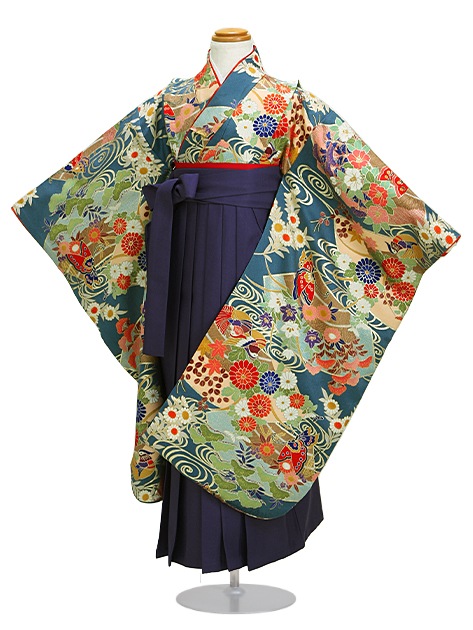 袴 レンタル 女の子/5〜7歳 七五三着物 7歳 七五三着物7歳 グレーブルー色/蝶・おしどり 卒園式 結婚式 NT-袴127|七五三レンタル-女の子