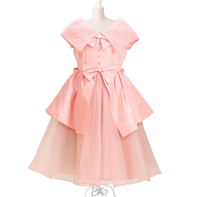子供 ドレス レンタル 9〜10才 サーモンピンク色 フレンチスリーブ 178c|子供ドレスレンタル