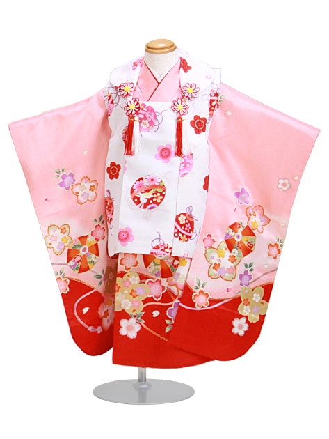 七五三 被布セット レンタル 女の子 3歳 ピンク色/てまり・桜〔身長：92cm,94cm〕卒園式 結婚式 NT-350-29|七五三レンタル-女の子