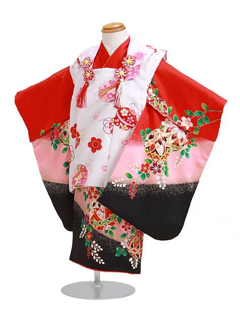 七五三 被布セット レンタル 女の子 3歳 赤黒色/てまり〔身長：90cm,92cm〕卒園式 結婚式 NT-346-33|七五三レンタル-女の子