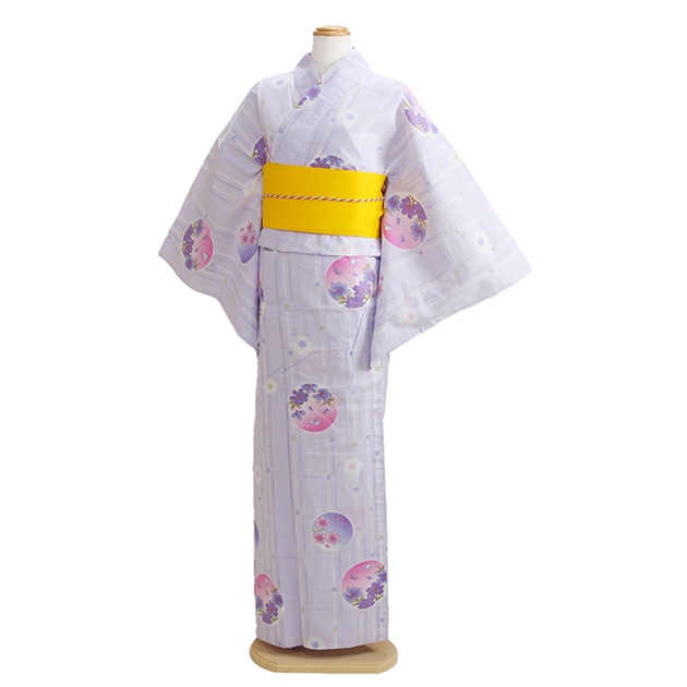【浴衣 レンタル】レディース 3点セット☆浴衣・帯・下駄☆nt-y001 パープル色/丸花|浴衣レンタル