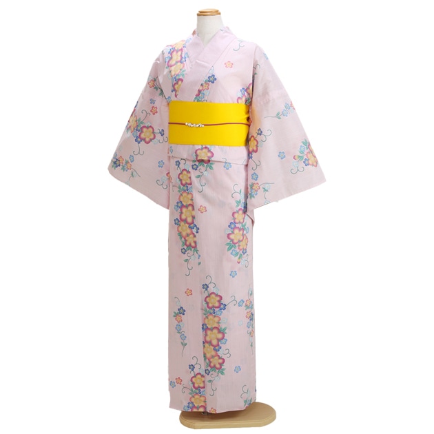 【浴衣 レンタル】レディース 3点セット☆浴衣・帯・下駄☆nt-y028 薄ピンク色/花|浴衣レンタル