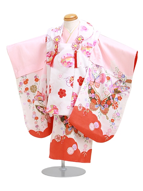 七五三 被布セット レンタル 女の子 3歳 ピンク色/蝶々〔身長：88cm,90cm〕卒園式 結婚式 NT-344-30|七五三レンタル-女の子