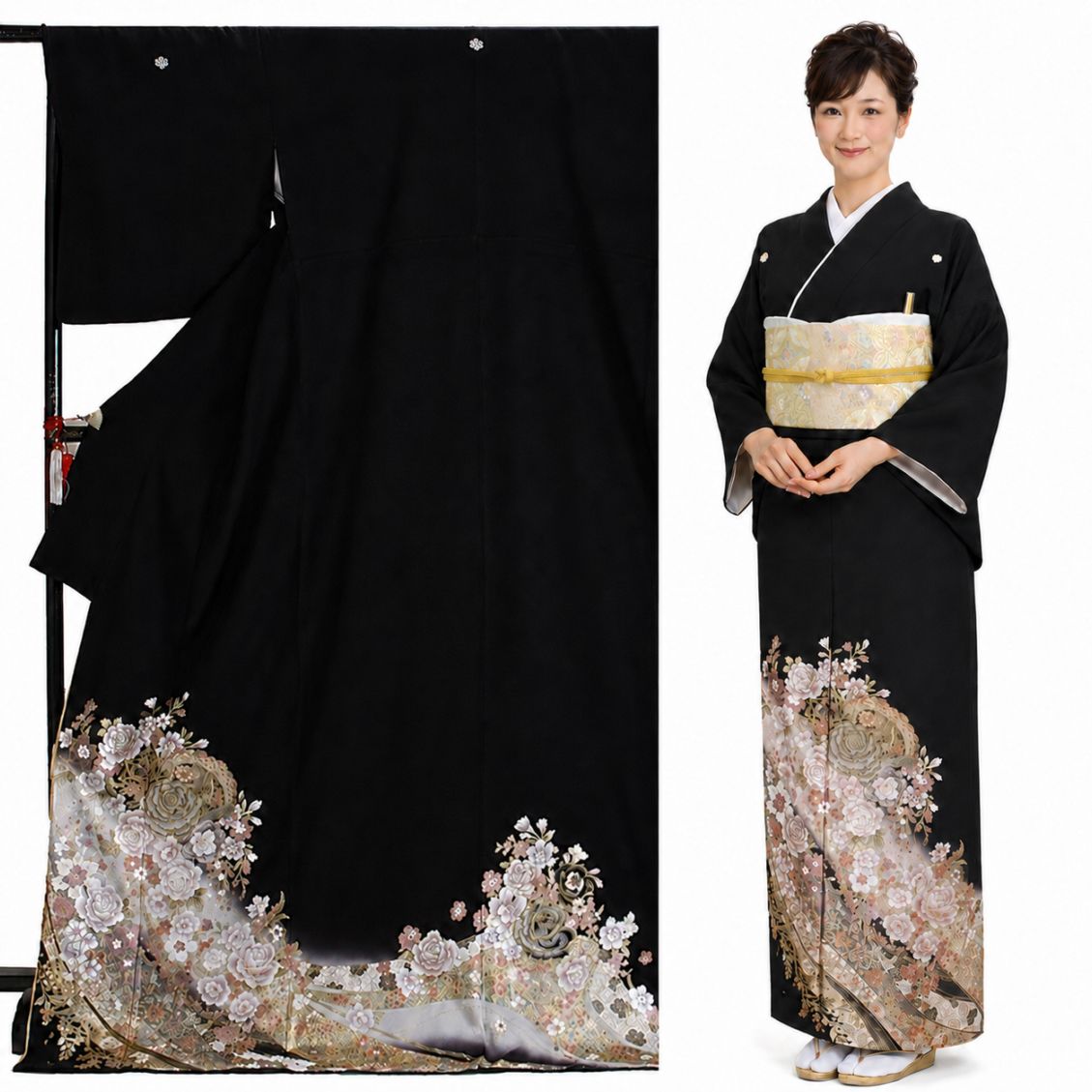 黒留袖 レンタル〔155cm～168cm/13号～15号位〕結婚式 着物レンタル