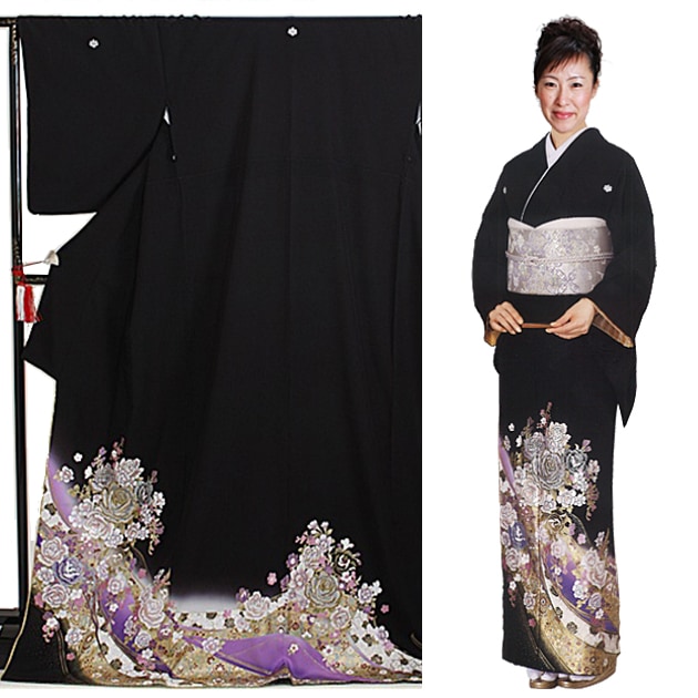 振袖 レンタル フルセット 黒 昭和レトロ風 古典柄 桜 適応身長