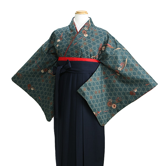 卒業式 袴 レンタル 深藍色 小紋 身長〜160cm,7号〜13号 NT-97|先生方にお勧め（色無地＆はかま）|卒業式 女性袴レンタル