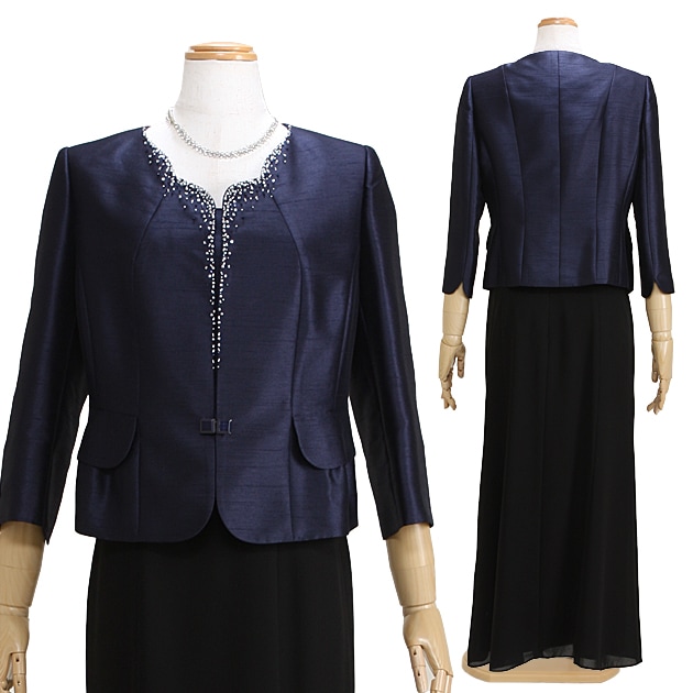 桂由美 レディースドレス レンタル 11号-13号 紺 ツーピース 274