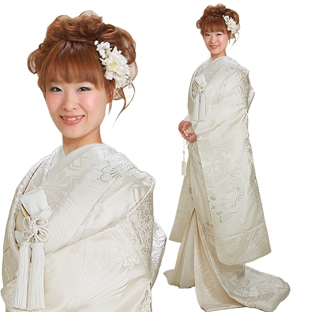 70 花嫁着物 白無垢 打掛 鶴地模様 着付け練習用 白無垢 レンタル 鶴プラチナ NT-237 | 白無垢レンタル | | 花嫁衣裳.com
