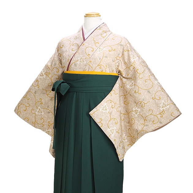 【正絹】卒業式 袴 レンタル ベージュ色 身長〜160cm,7号〜13号 NT-komon61|卒業式 女性袴レンタル