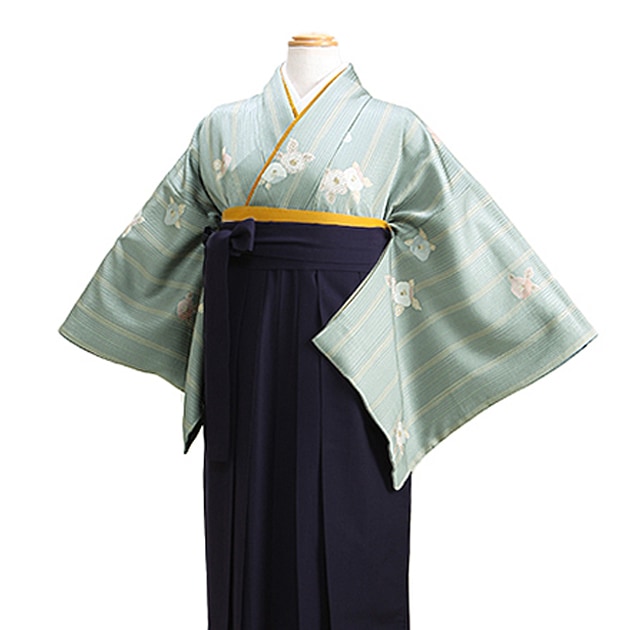 【正絹】卒業式 袴 レンタル ブルーグレー色 身長〜160cm,7号〜13号 NT-komon63|卒業式 女性袴レンタル