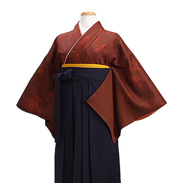 【正絹】卒業式 袴 レンタル 茶色 身長〜160cm,7号〜13号 NT-komon64|卒業式 女性袴レンタル