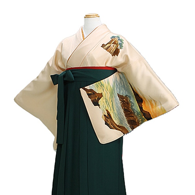 卒業式 袴 レンタル クリーム色/海波 身長〜155cm,7号〜13号 NT-houmon15|卒業式 女性袴レンタル