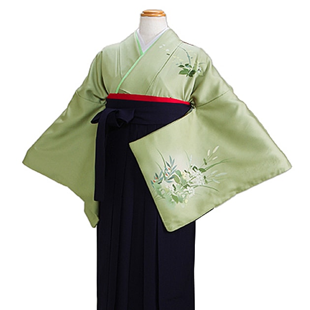 【正絹】卒業式 袴 レンタル モスグリーン色 身長〜160cm,7号〜13号 NT-houmon52|卒業式 女性袴レンタル