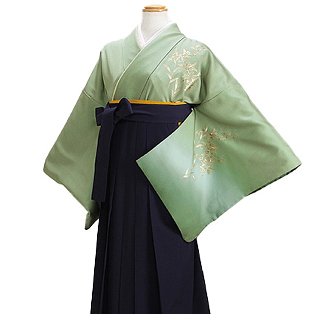 【正絹】卒業式 袴 レンタル モスグリーン色 身長〜165cm,7号〜13号 NT-houmon56|卒業式 女性袴レンタル