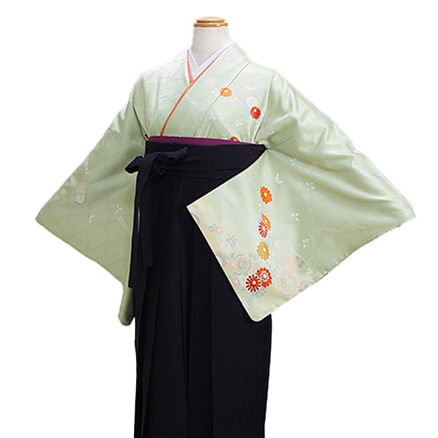 卒業式 袴 レンタル うすみどり色/小菊 身長〜160cm,7号〜13号 NT-houmon105|卒業式 女性袴レンタル