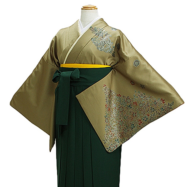 卒業式 袴 レンタル モスグリーン色 身長〜165cm,7号〜13号 NT-houmon113|卒業式 女性袴レンタル