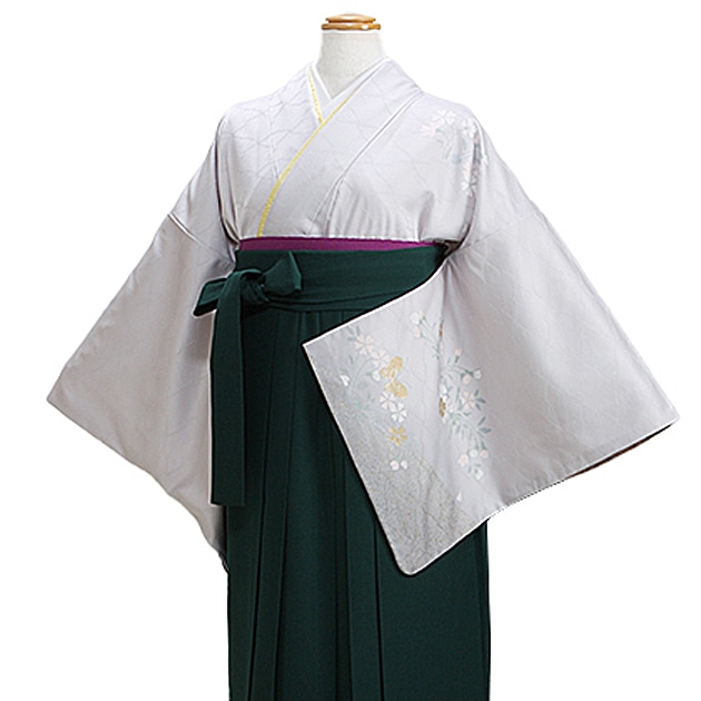 卒業式 袴 レンタル 薄グレー色/花蝶 身長〜165cm,7号〜13号 NT-houmon116|卒業式 女性袴レンタル