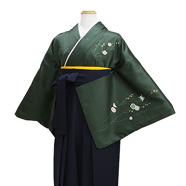 卒業式 袴 レンタル 深緑色/梅 身長〜165cm,7号〜13号 NT-houmon117|卒業式 女性袴レンタル
