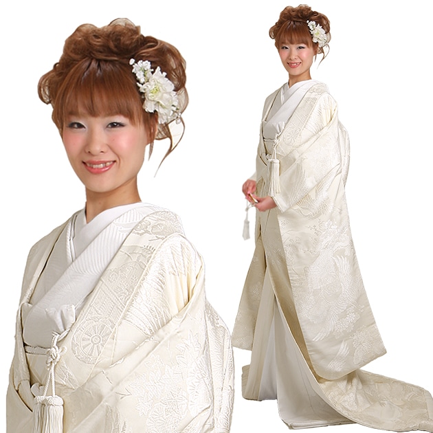 白無垢 鶴と菊の刺繍 正絹 花嫁衣裳S 白無垢 レンタル 御所解舞鶴文 NT-512 | 白無垢レンタル | | 花嫁衣裳.com