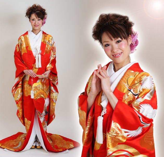 打掛 レンタル 色打掛 赤色 金松に大白鶴 NT-702 送料無料 色打掛レンタル 赤色/金松に大白鶴 NT-702 | 色打掛レンタル | | 花嫁