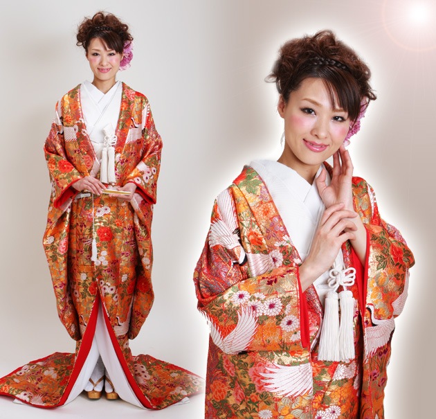 打掛　色打掛　正絹 色打掛レンタル 金赤色/琳派秋翔文 NT-801 | 色打掛レンタル