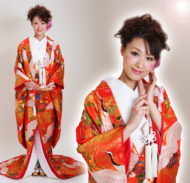 色打掛レンタル 赤色/流水秋桜に鶴 NT-708 | 色打掛レンタル | | 花嫁