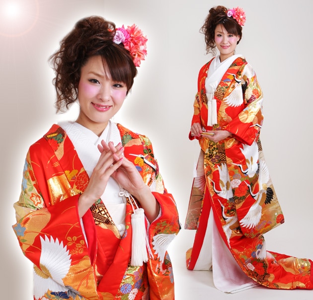 打掛 レンタル 色打掛 赤色 垣根に草花鶴 NT-711 送料無料 色打掛レンタル 赤色/桓根に草花鶴 NT-711 | 色打掛レンタル | | 花嫁