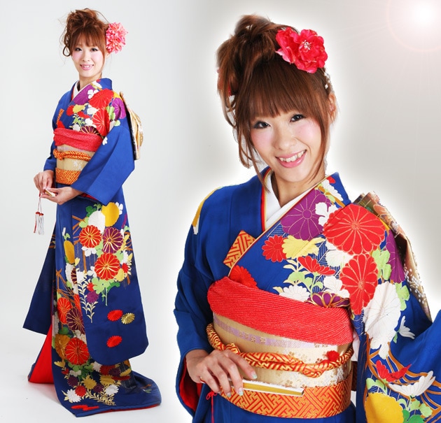 引き振袖レンタル 青色/菊 NT-83 | 引き振袖レンタル | | 花嫁衣裳.com