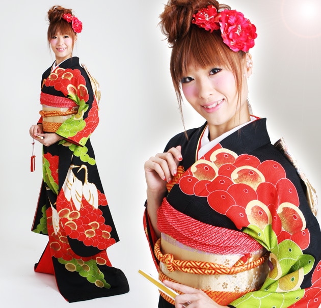 引き振袖レンタル 黒色/鶴 NT-64 | 引き振袖レンタル | | 花嫁衣裳.com