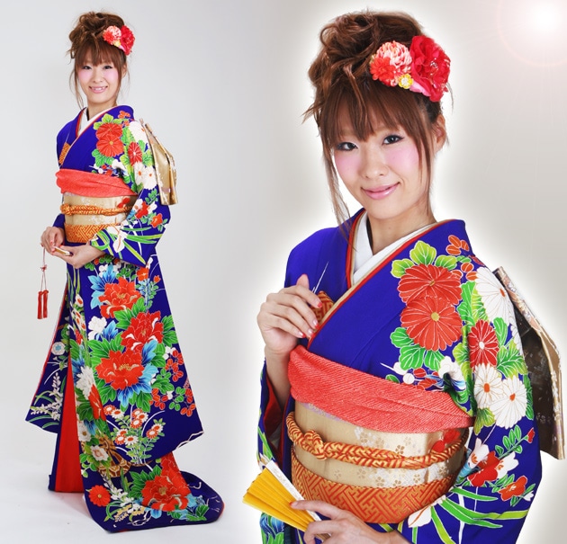 引き振袖レンタル 紺紫色/花車 NT-35 | 引き振袖レンタル | | 花嫁衣裳.com