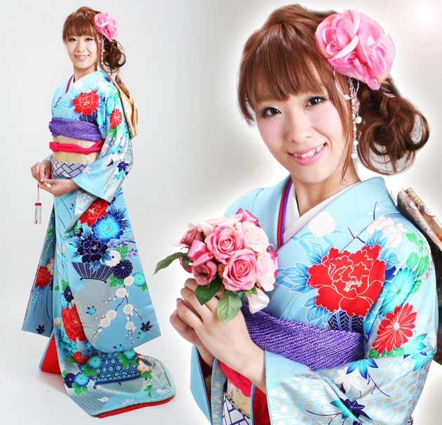 引き振袖レンタル 水色/ぼたん NT-75 | 引き振袖レンタル | | 花嫁衣裳.com