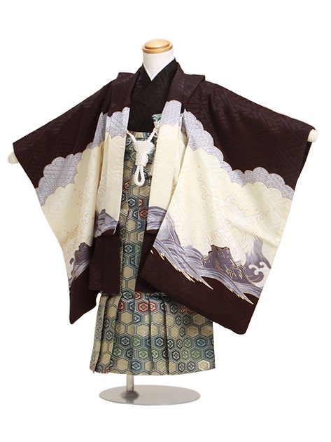 七五三 男の子 5歳 【かんたん着付】 羽織袴 レンタル フルセット 黒茶色 102