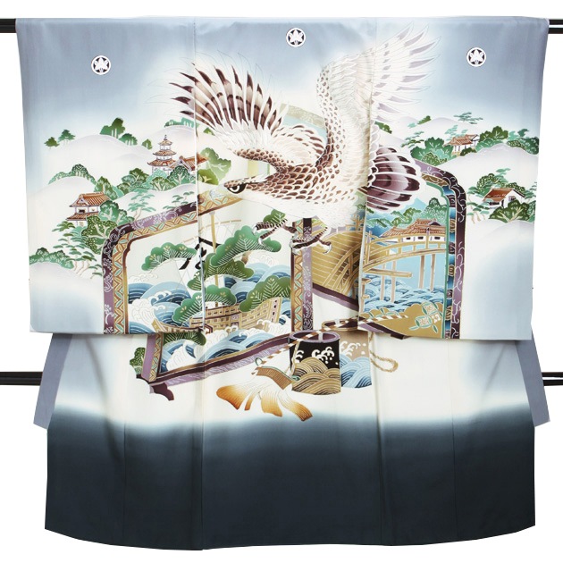 お宮参り レンタル 初着 産着 レンタル 男の子 グレー/鷹 【日本製高級