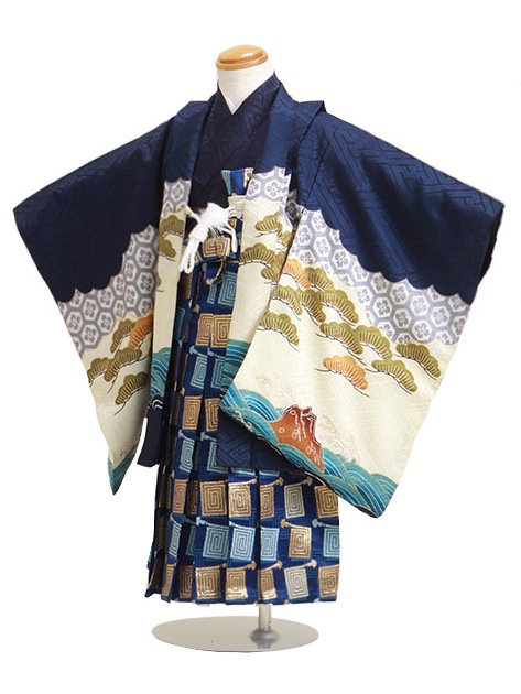 七五三 男の子 3歳 お着付けラクラク！ 羽織袴 レンタル フルセット 紺色 304|七五三レンタル-男の子