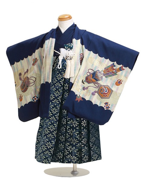 七五三 男の子 3歳 お着付けラクラク！ 羽織袴 レンタル フルセット 紺色 311|七五三レンタル-男の子