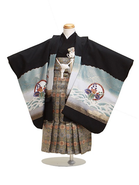 七五三 男の子 5歳 お着付けラクラク！ 羽織袴 レンタル フルセット 黒色 126|七五三レンタル-男の子