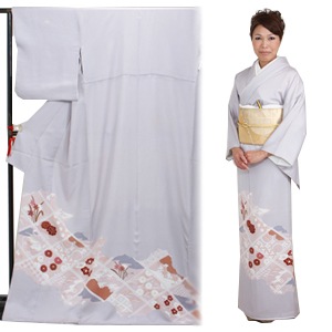 BY☆1828☆ 色留袖 袷 正絹 ライトグレー 落款入り 唐風の柄 ◇