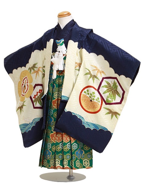 七五三 男の子 5歳 お着付けラクラク！ 羽織袴 レンタル フルセット 紺色 90|七五三レンタル-男の子