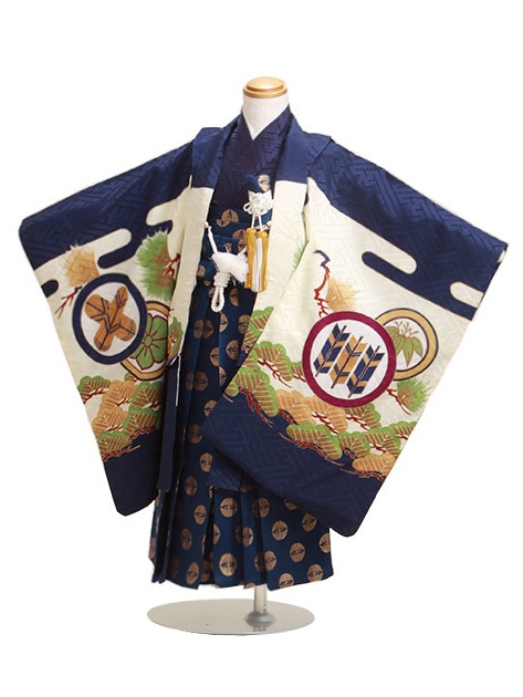 七五三 男の子 5歳 お着付けラクラク！ 羽織袴 レンタル フルセット 紺色 116|七五三レンタル-男の子