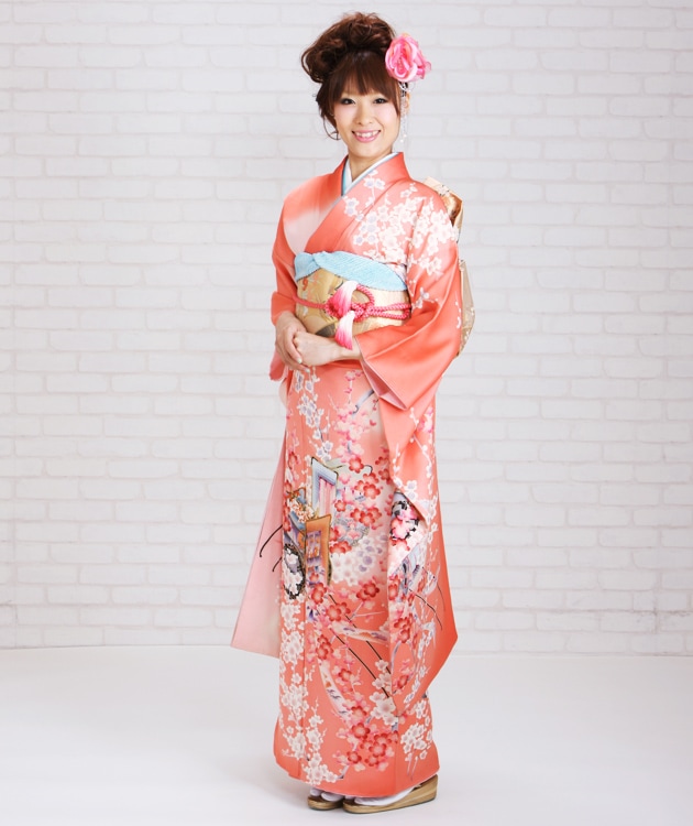 振袖 2月〜12月使用 振袖 レンタル ピンク色 梅に御所車 NT-101 送料無料 振袖 レンタル ピンク色/梅に御所車 結婚式 成人式 結納 NT-101 | 振袖