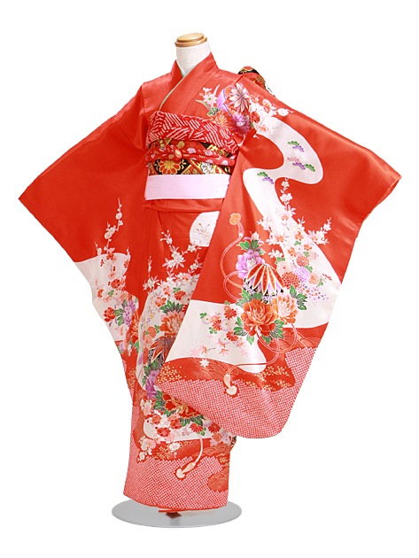 七五三 レンタル 女の子/5〜7歳 七五三着物 7歳 七五三着物7歳 朱色/てまり花 卒園式 結婚式 NT-113|七五三レンタル-女の子