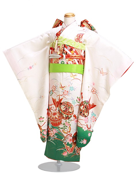 七五三 レンタル 女の子/5〜7歳 七五三着物 7歳 七五三着物7歳 白緑色/折鶴てまり 卒園式 結婚式 NT-115|七五三レンタル-女の子